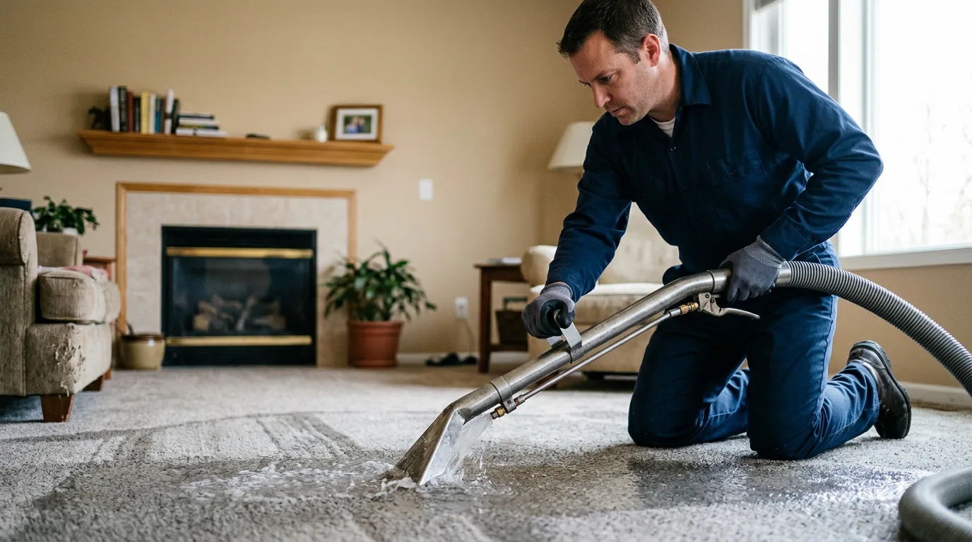 Water damage restoration technician working near Kingsford, MI